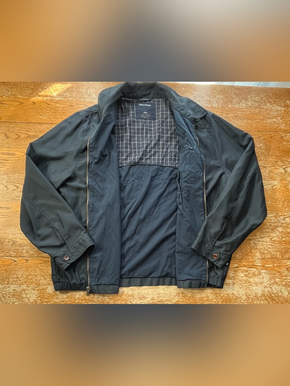 Vintage Nautica Navy Blue Harrington Jacket Plaid Lined Full Zip Size XXL